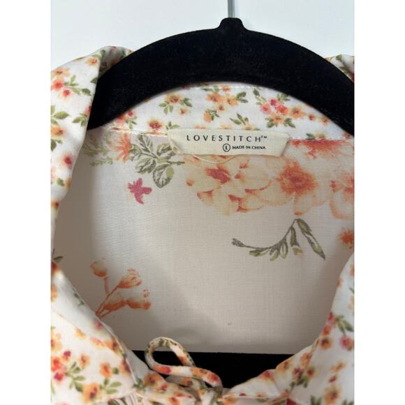 Lovestitch Floral Button Down Blouse 100% Rayon Boho Top Women’s Size Large - Picture 4 of 9